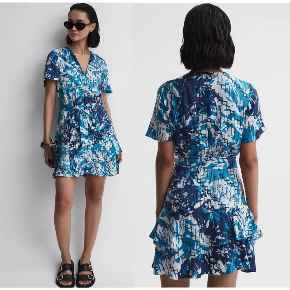 REISS POSEY DITSY PRINTED MINI DRESS in Blue